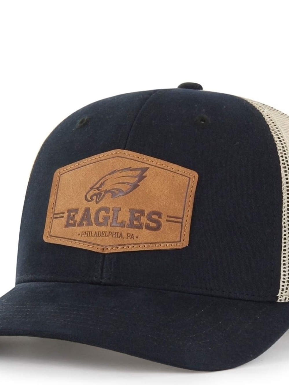 47 Brand Black & Tan Trucker Hat with Leather Patch